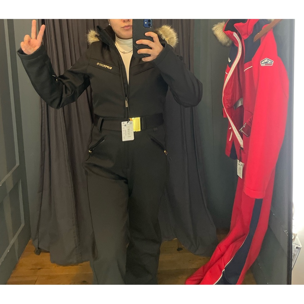 Super Dry SKI SUIT Fusalp Black Ski Suit with Fur Hood